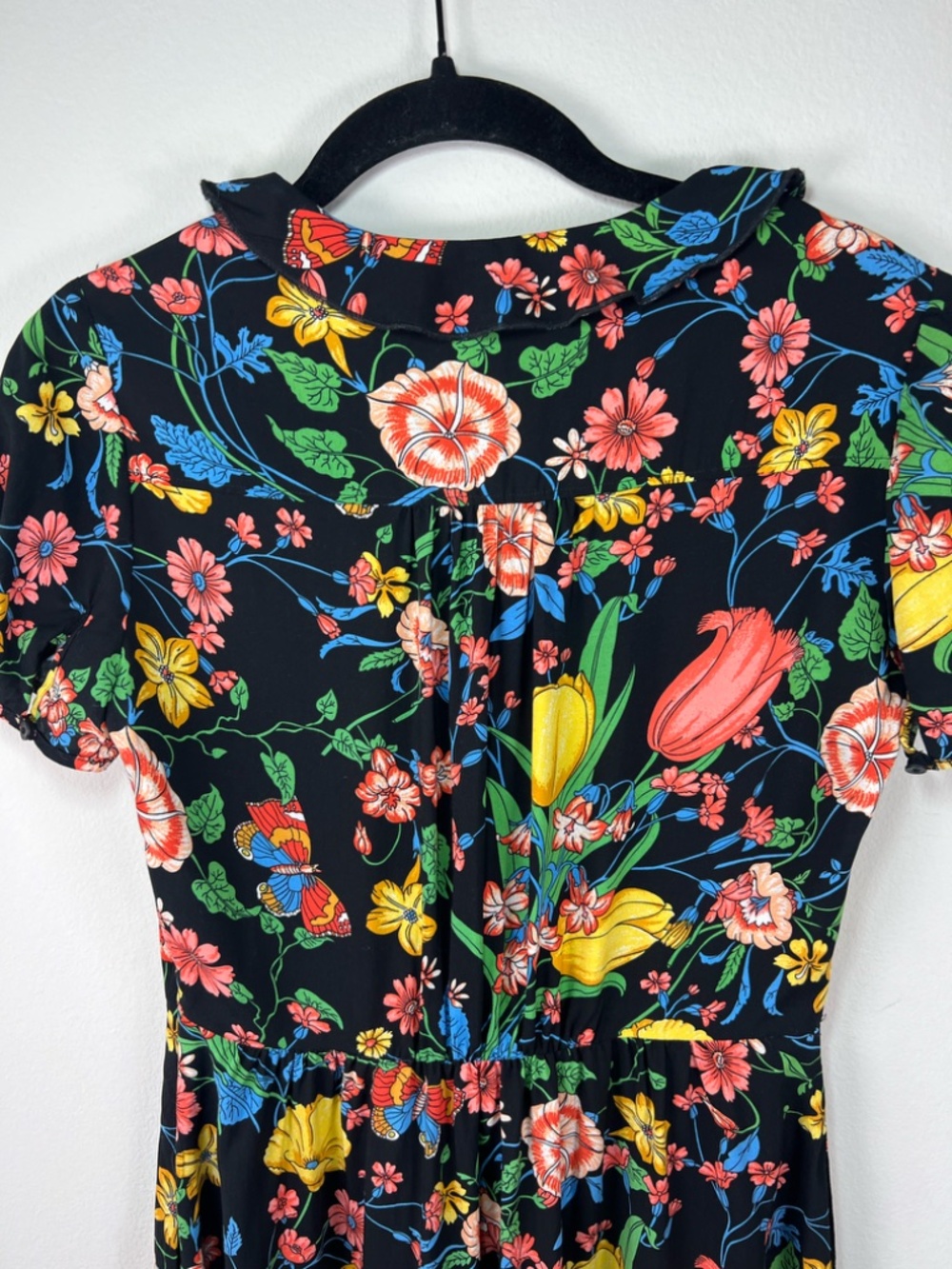 Anthropologie Maeve Bloedel Floral Dress Black Short Sleeves V-Neck Pockets Sz 0 - Picture 9 of 16